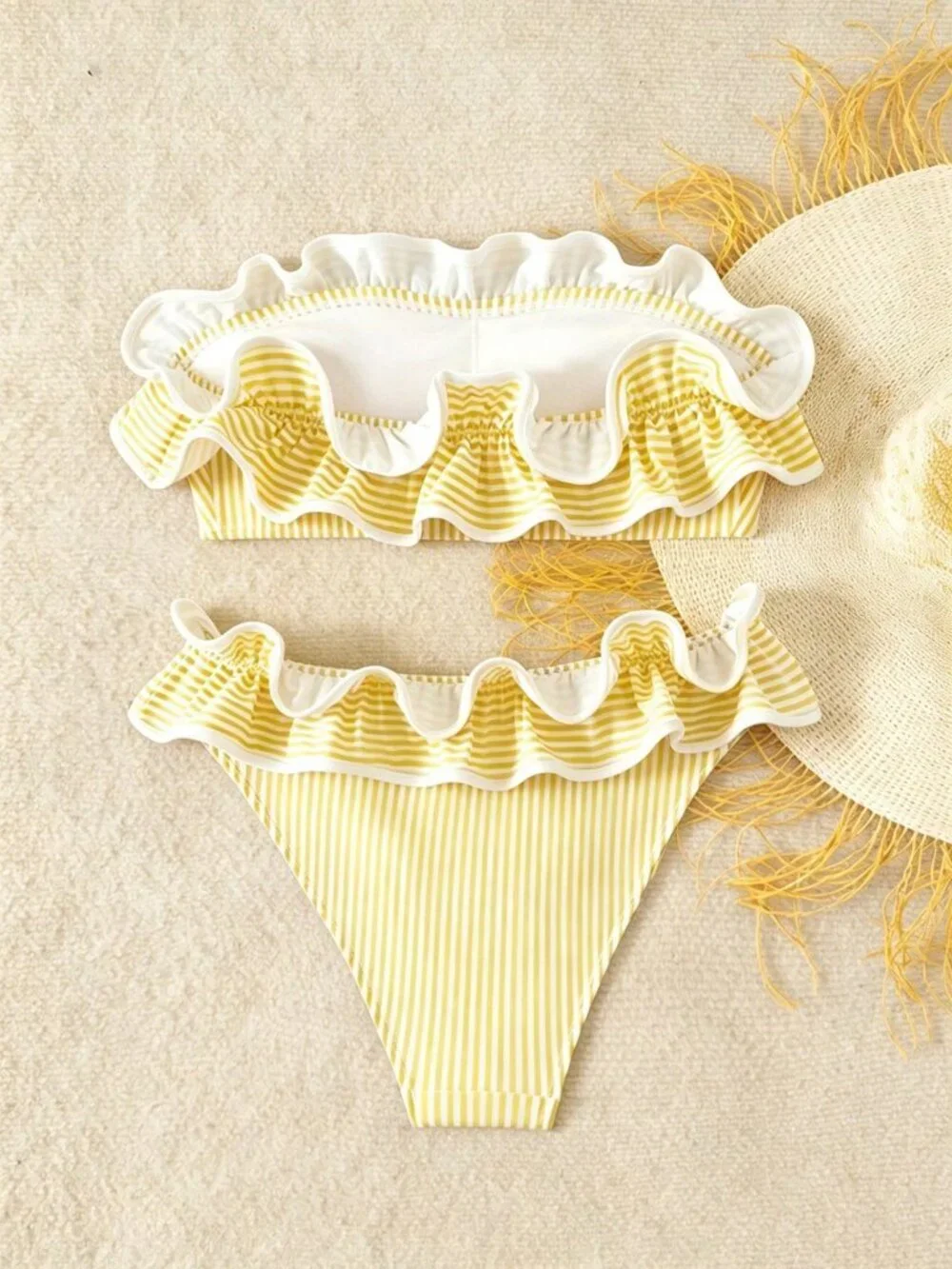Yellow Women's Beach Vacation Striped Sexy Bikini